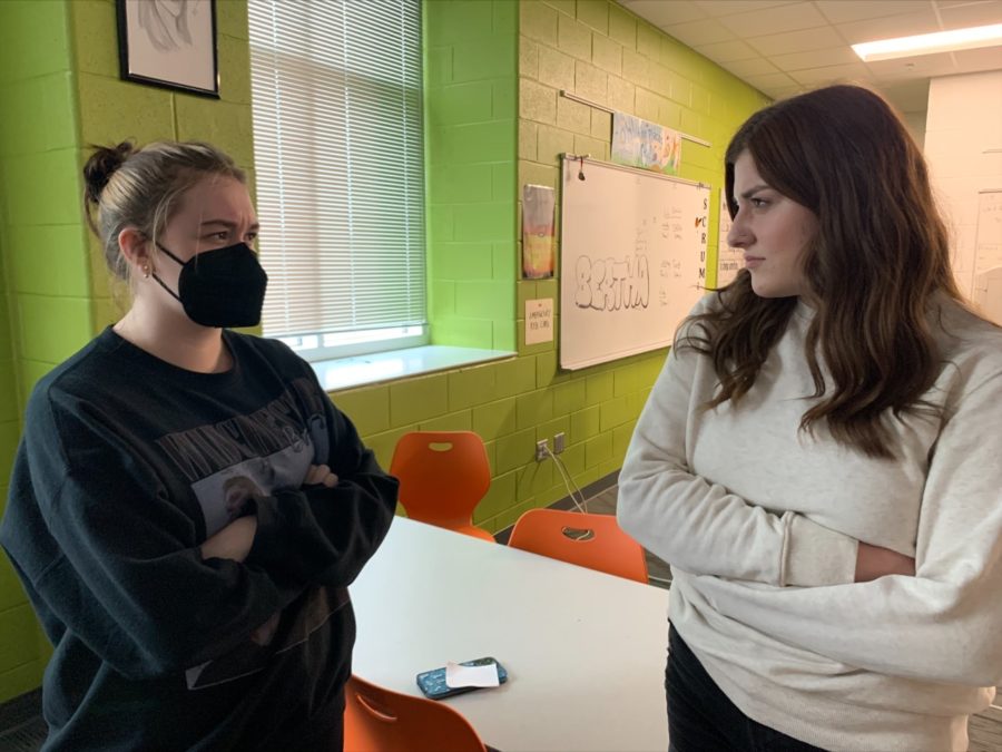 Perspectives on masking vary among the FVHS student body. The lifting of the WCPSS mask mandate on March 7 has left students to decide their own mask policy at school. (Left to right: Deanna Wichmann, Anna-Grace Medlin)