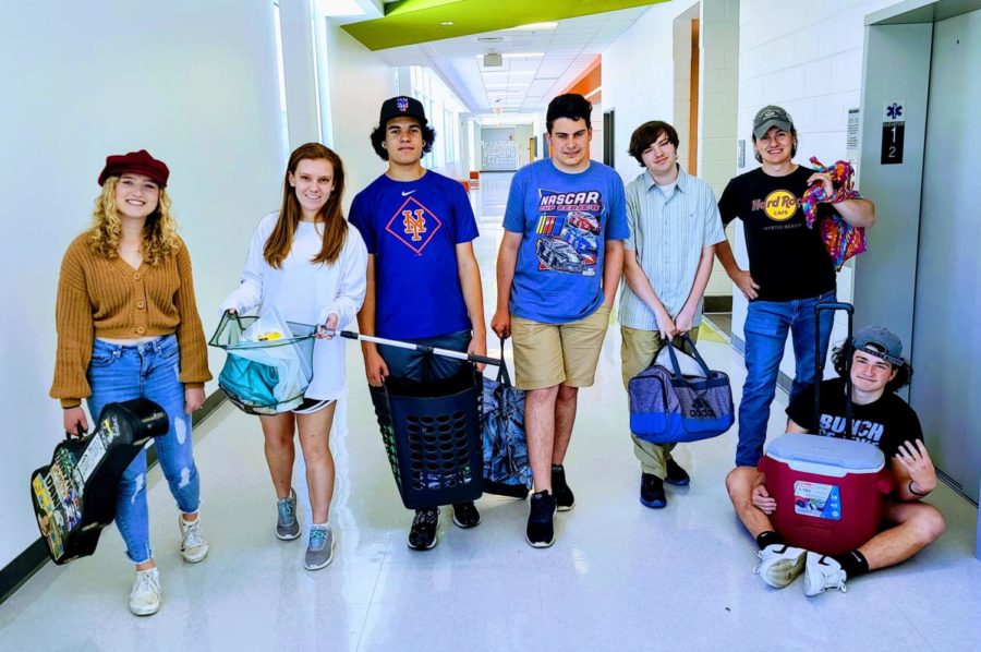 Anything But a Backpack means guitar cases to fishing nets to coolers for FVHS students like Aynsleigh Penland, Bella Lane, Ralph Philips, Dylan Barbeau, Jamie Cheney, Al Curle and Sam Prestipino during Spring Spirit Week.
