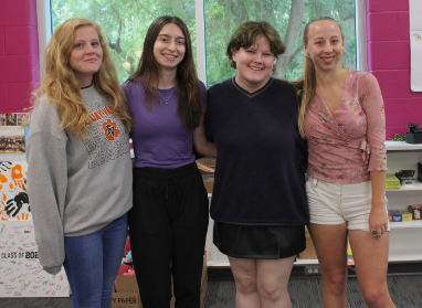 Student Councils 2023 presidents and vice presidents. Shannon O’Brien as the supervisor, Emily Fairbairn as the president, and Emersyn David and Megan Perry as co-vice presidents.