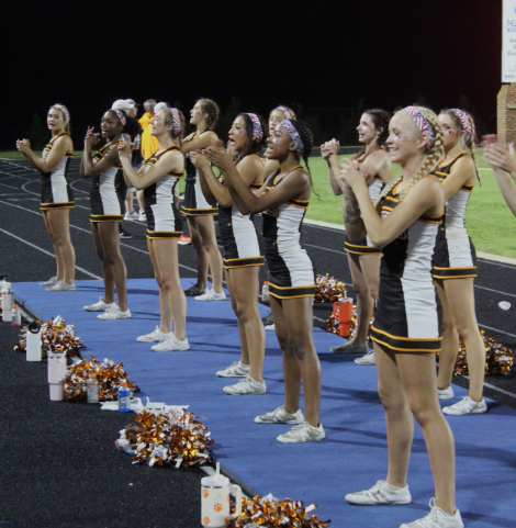 Fuquay Varina High School Cheerleaders performed at the Fuquay-Varina Bengals vs Corinth Holders on Oct 6, 2023.
