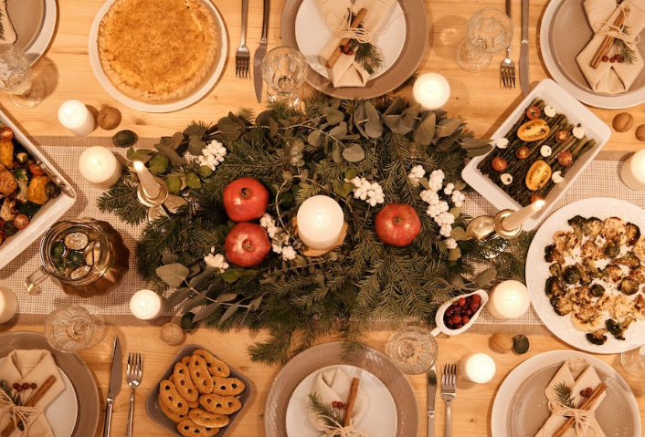 Families gather around the table to celebrate the holidays.