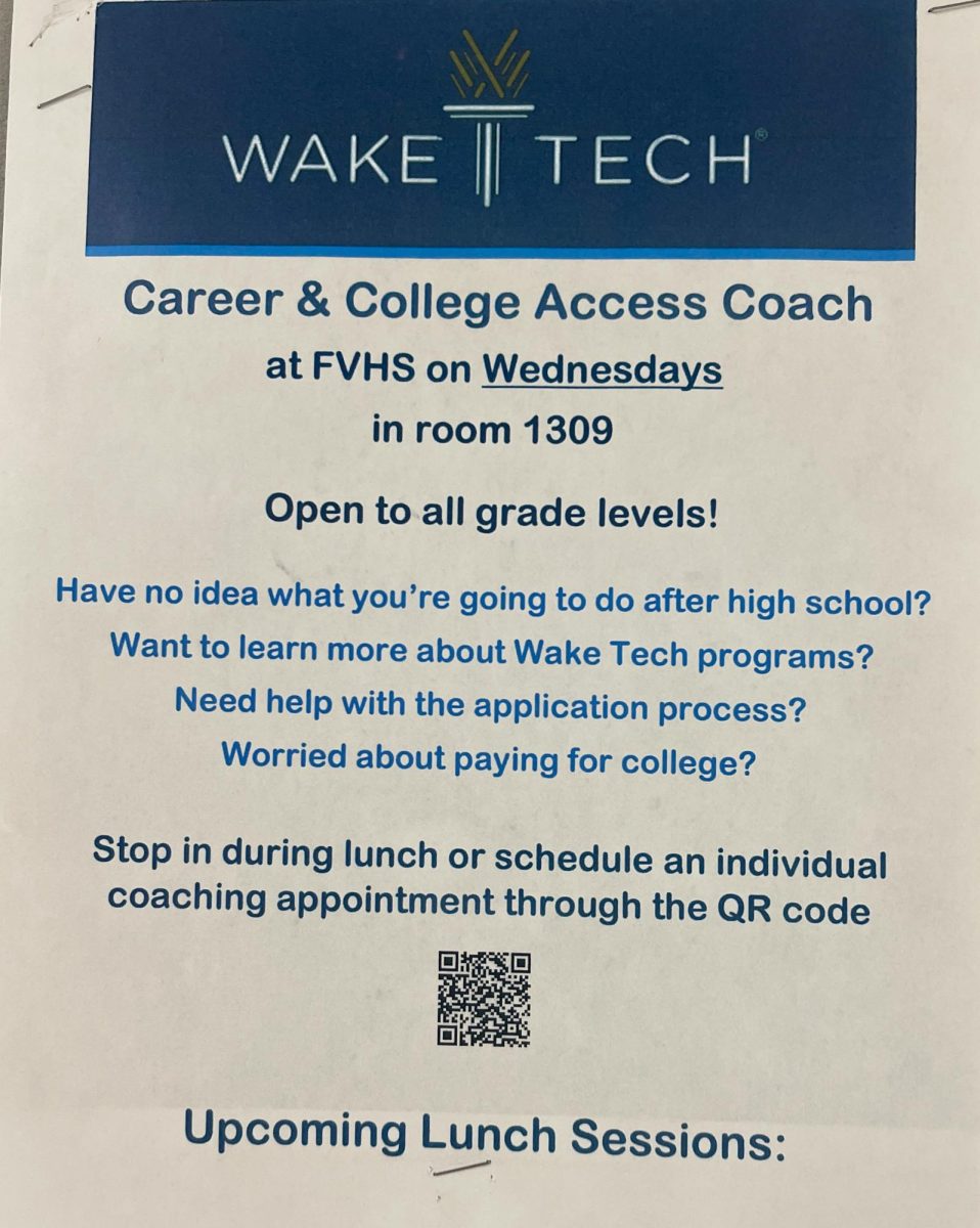 Fuquay Varina High School offers many ways to receive the information on how to apply for college level courses at Wake Tech. This includes bringing in someone who works in a specific department that can give students a lot of useful information.