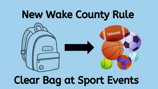 A new rule requiring clear bags only at sporting events goes into effect today. Graphic made on Canva. 
