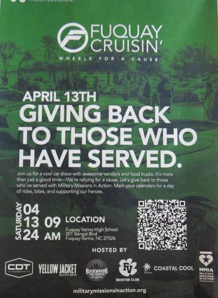 The Fuquay Cruisin event is a car show that will give back to people who served with Military Missions in Action and raise money for FVHS athletics.