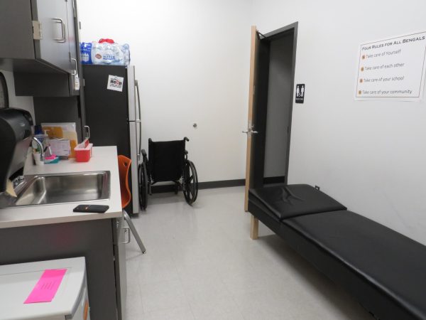 Fuquay-Varina High School Nurse’s bed with available help for all students.