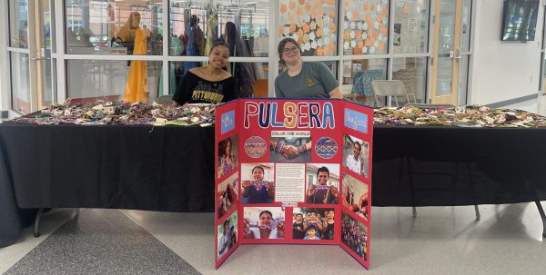 The Spanish Honor Society is selling bracelets to help raise money to support artisans and Central American communities. Juniors Gabriella Franks and Izzy Mcfalls helped to sell the bracelets at lunch this past week.