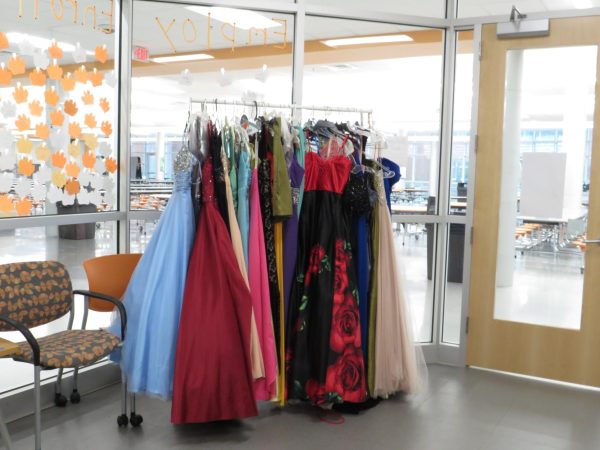 Fuquay-Varina High School’s prom dress rack in student services.