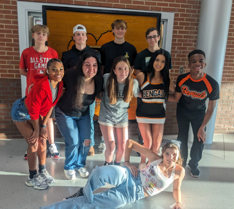 The 2024 Homecoming court, prepares to walk the field tonight. Pictured from left to right: Jaya Cureton (senior), Aiden Russell (freshman), Violetta Stratis (junior), Elaina Cox (freshman), Lucas Roten (senior), Brooke Fuquay (sophomore), Luke Hessing (junior), Jordan Enwereuzor (senior) and Ella Wachtel (senior).