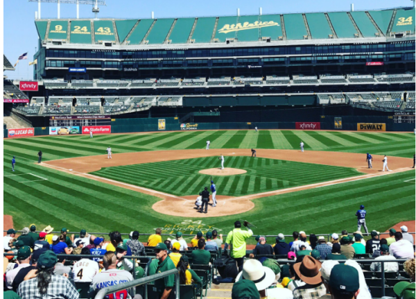 The entire upper deck is sectioned off by covers at the Oakland Coliseum.