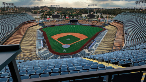 Dodger Stadium before a Dodgers game this season. Dodger Stadium will host several games of the World Series