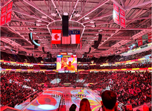 The national anthem is played shortly before puck drop at Lenovo Center, the home arena of the Hurricanes.