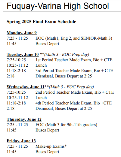 This Year's Exam Schedule for Fuquay Varina High School Puts Students First.
