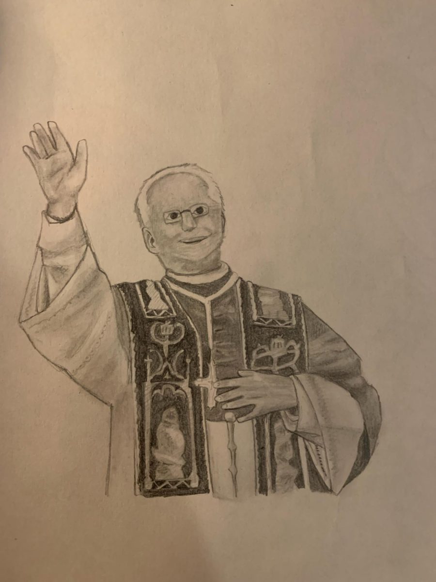 Sophomore Audrey Ehresman illustrates Pope Leo XIV as he greets his new followers. 

