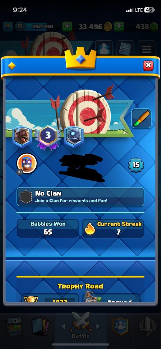 My Clash profile showing my win streak and battles won.