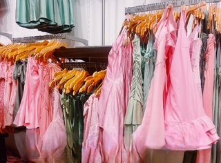 Light pink and soft green dresses are on display at Windsor.