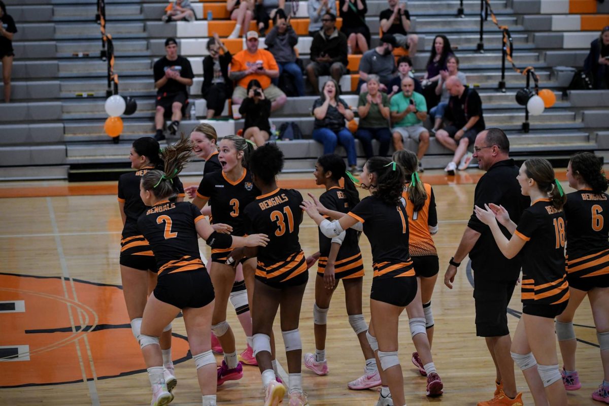The FVHS Lady Bengals celebrate their win on senior night.