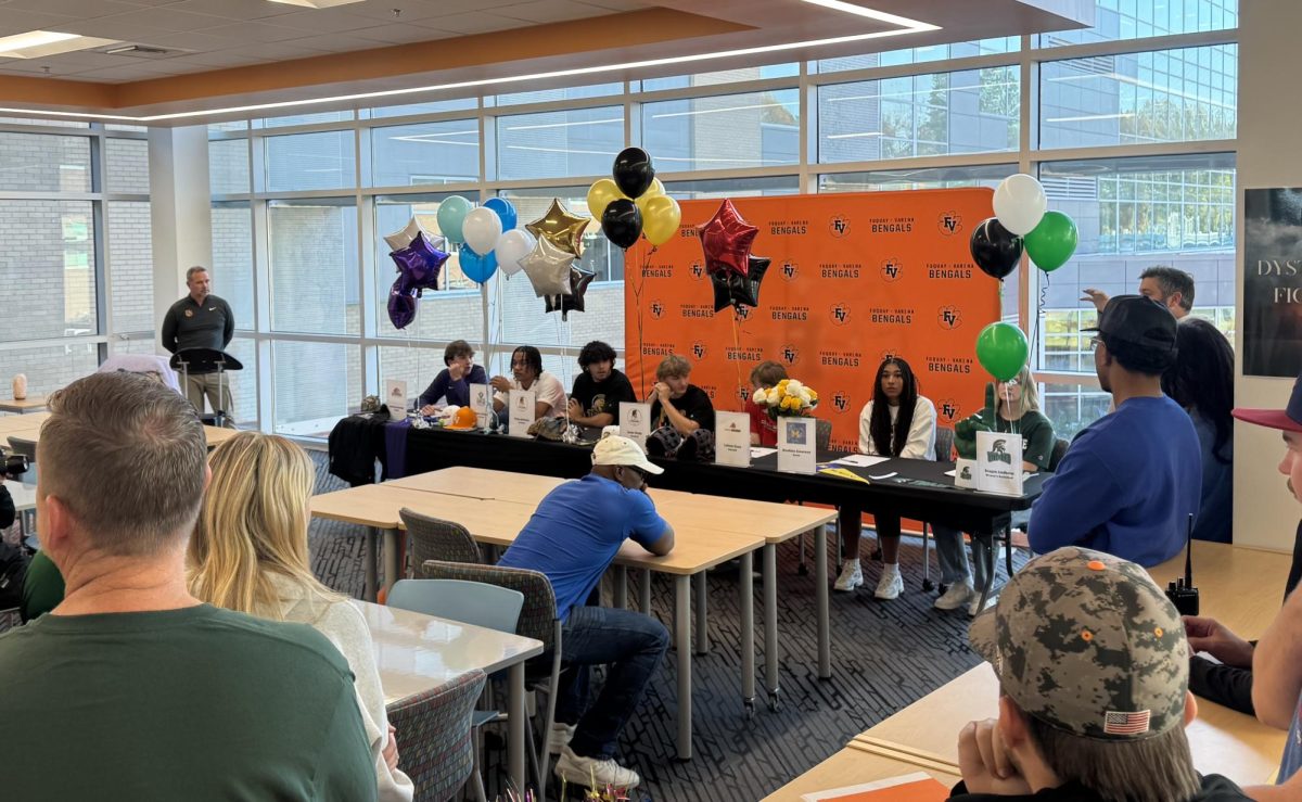FVHS students, parents and staff come together to celebrate students' commitments and future collegiate careers. 