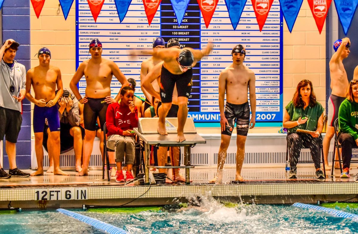 Aiden Morgan prepares to dive, and hopes to bring home a win at the Bengals' first meet of the season. Photo by Tina Morgan.