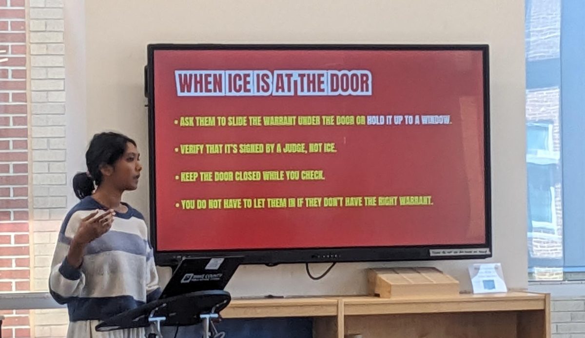 Ipsitha Karnam explains rights in the media center.