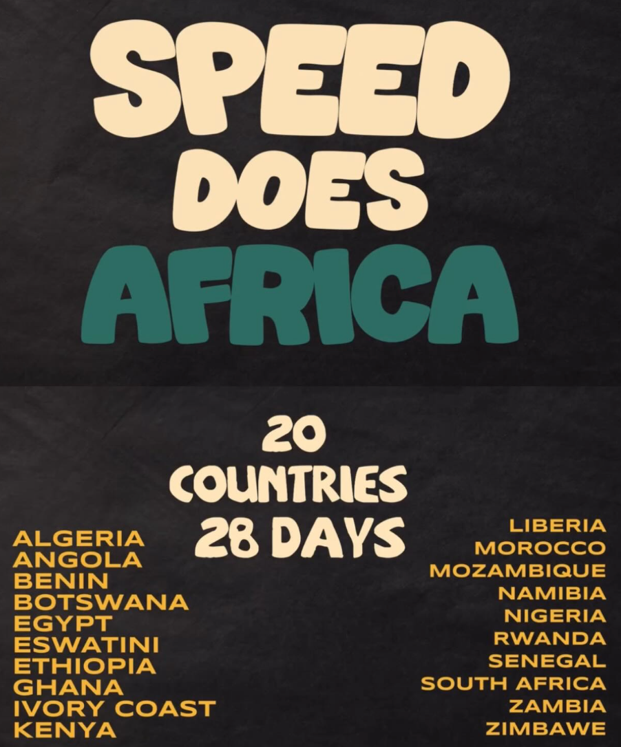 20 countries are listed for the ‘Speed Does Africa’ tour. Photo by @Rap on Instagram.