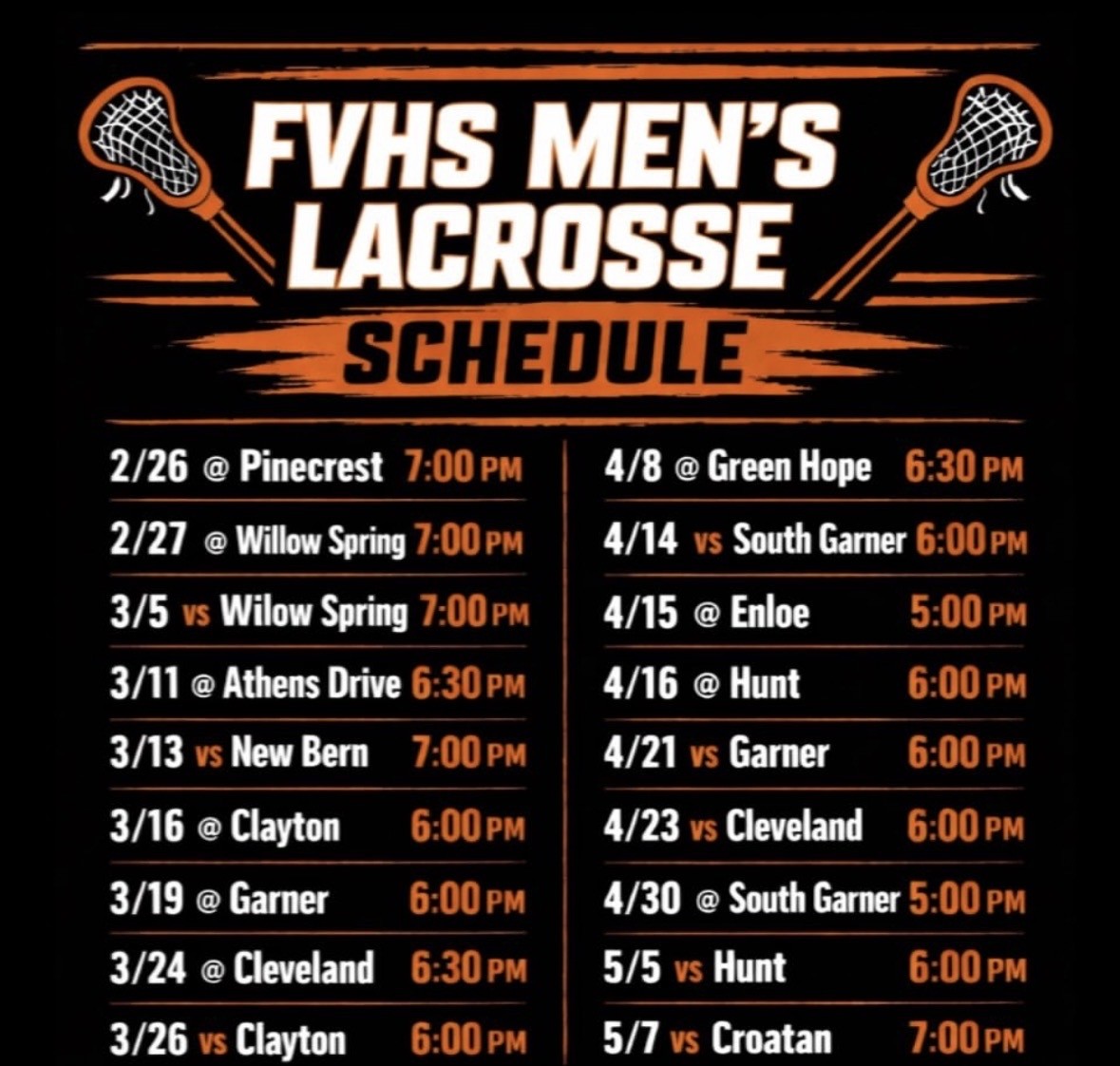 With an all-new coaching staff and a veteran-led roster, the FVHS Mens lacrosse team heads to Willow Springs tonight to kick off a season focused on leadership, growth, and a postseason run. Photo courtesy of FVHS mens lacrosse Instagram.
