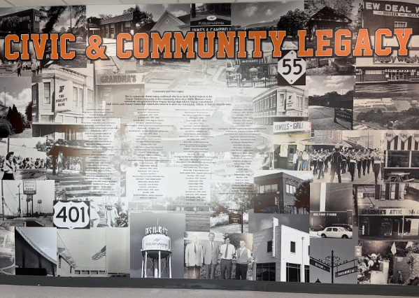 The “Civic & Community Legacy” display highlights key moments and places from Fuquay-Varina history at FVHS.