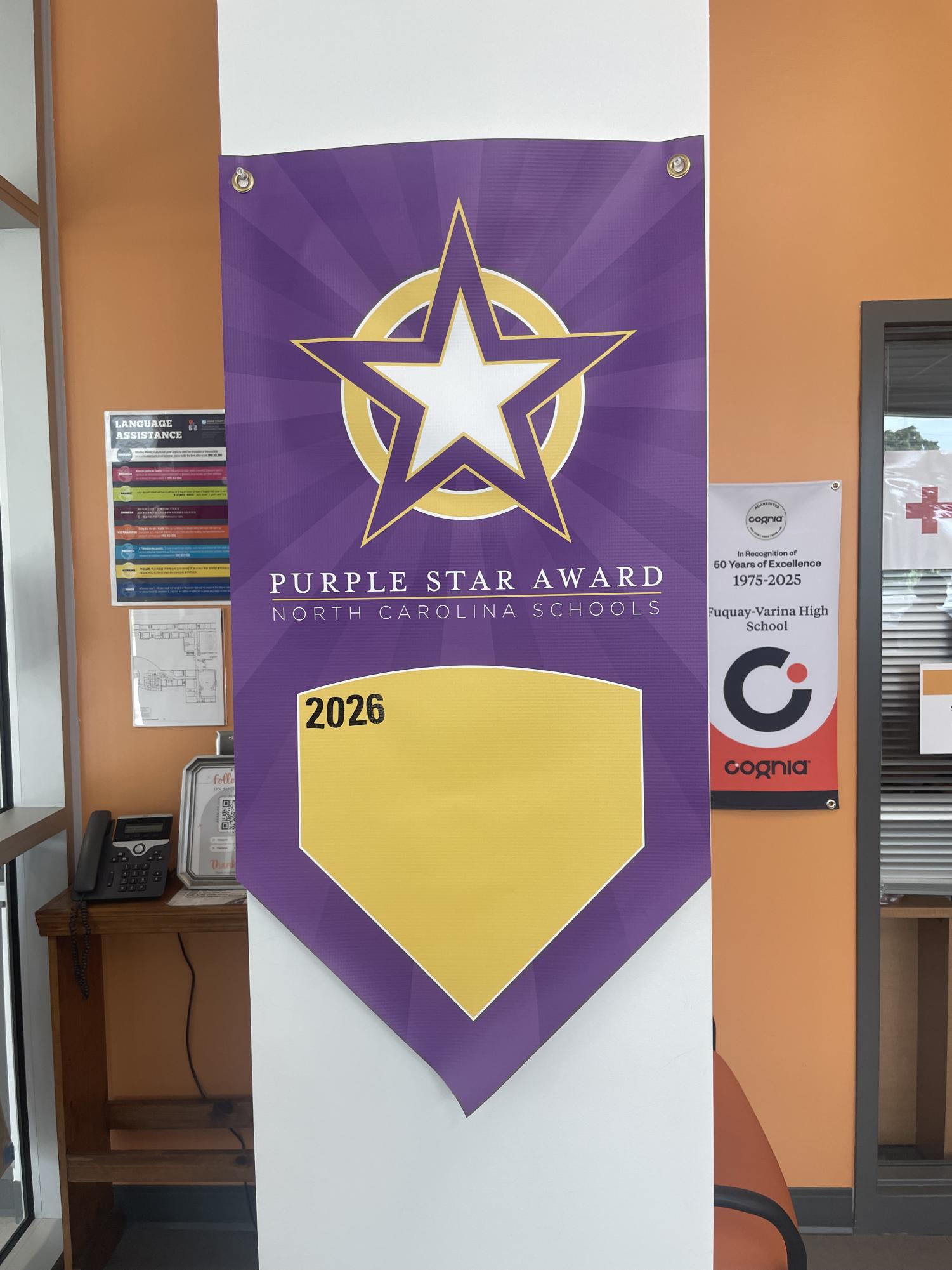 The FVHS victory banner for the Purple Star Award, which will mark down our first and coming years of winning the award.

