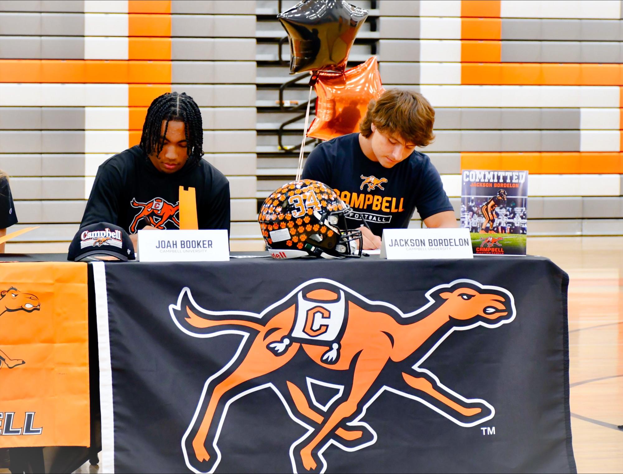 Jackson Bordelon and Joah Booker officially sign to play football for Campbell University.